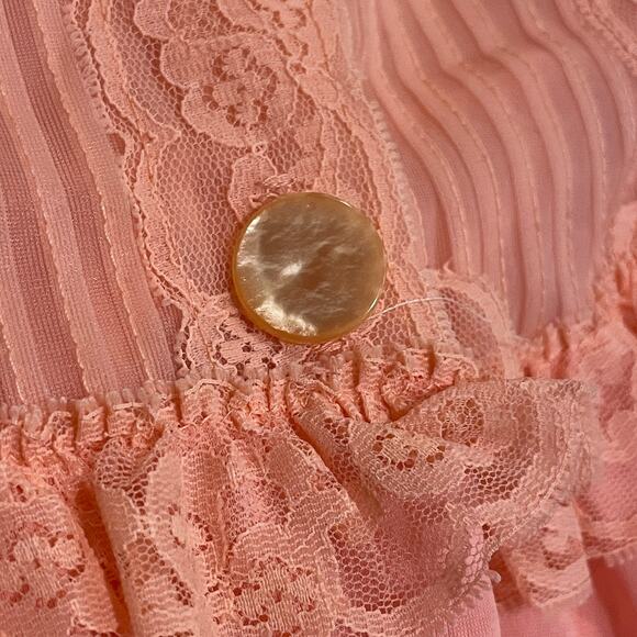 Vintage 60s Peignoir Set | Pink Nylon Nightgown + Robe, Lace Ruffles Cottage M/L - Picture 4 of 16